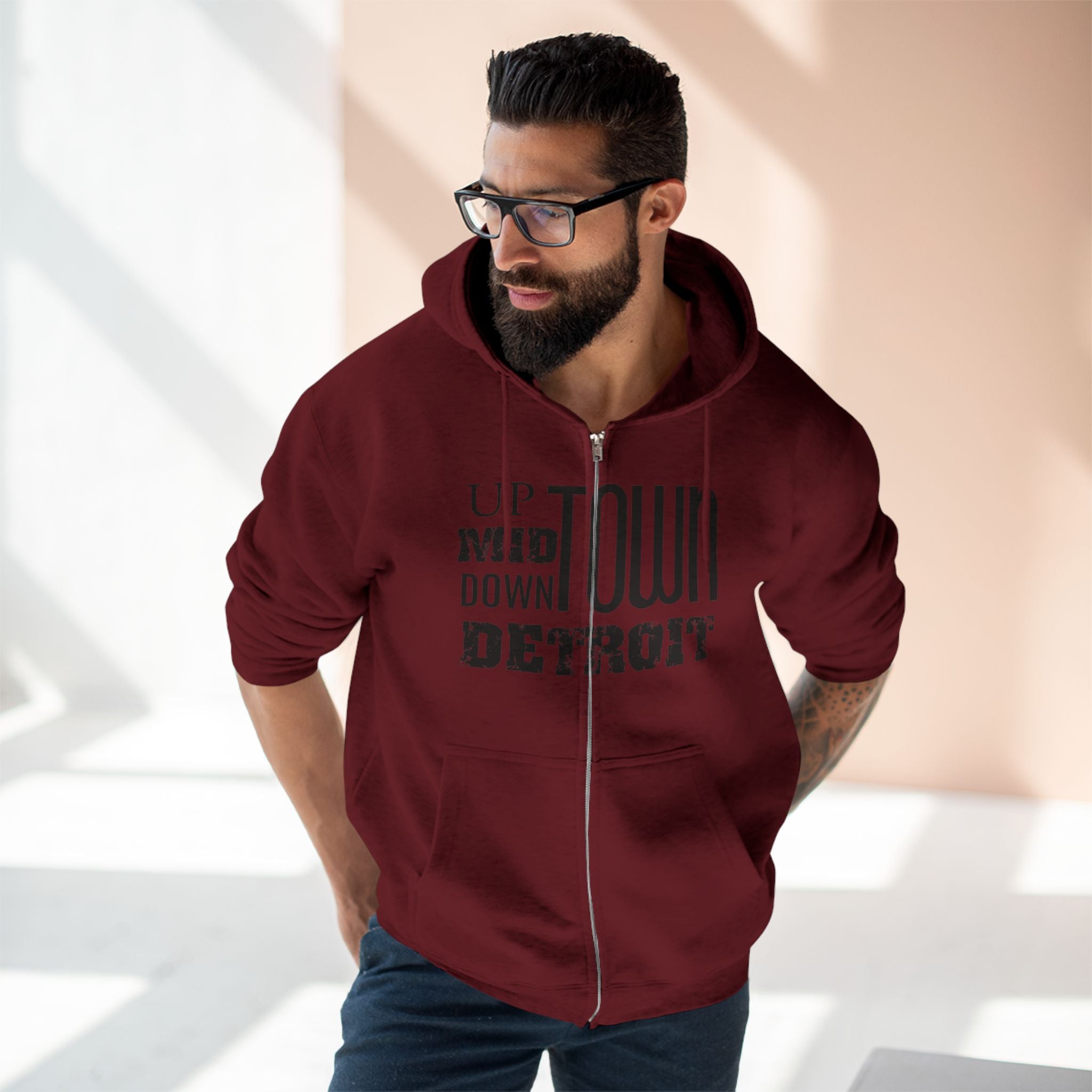 Up, Mid, Downtown Detroit Zip Up Hoodie - Tonyalicious Tees