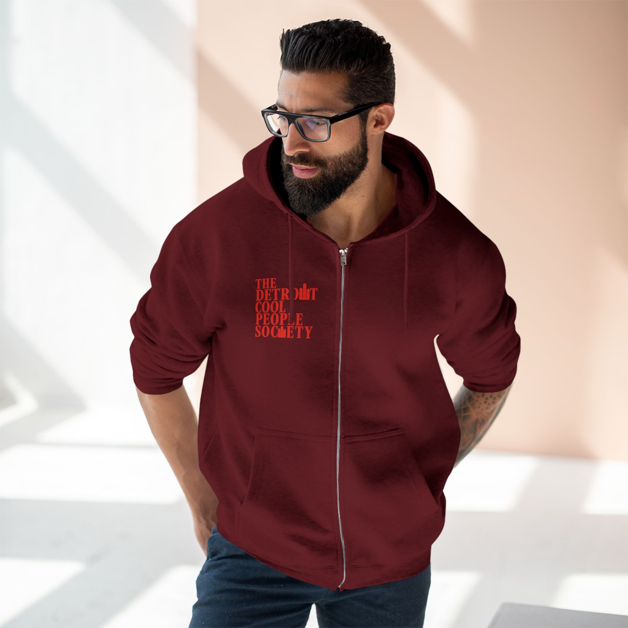 Detroit Cool People Society Zip Hoodie - Front and Back - Tonyalicious Tees