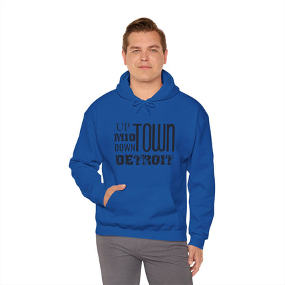 Up, Mid, Downtown Detroit Hoodie - Black Print - Tonyalicious Tees