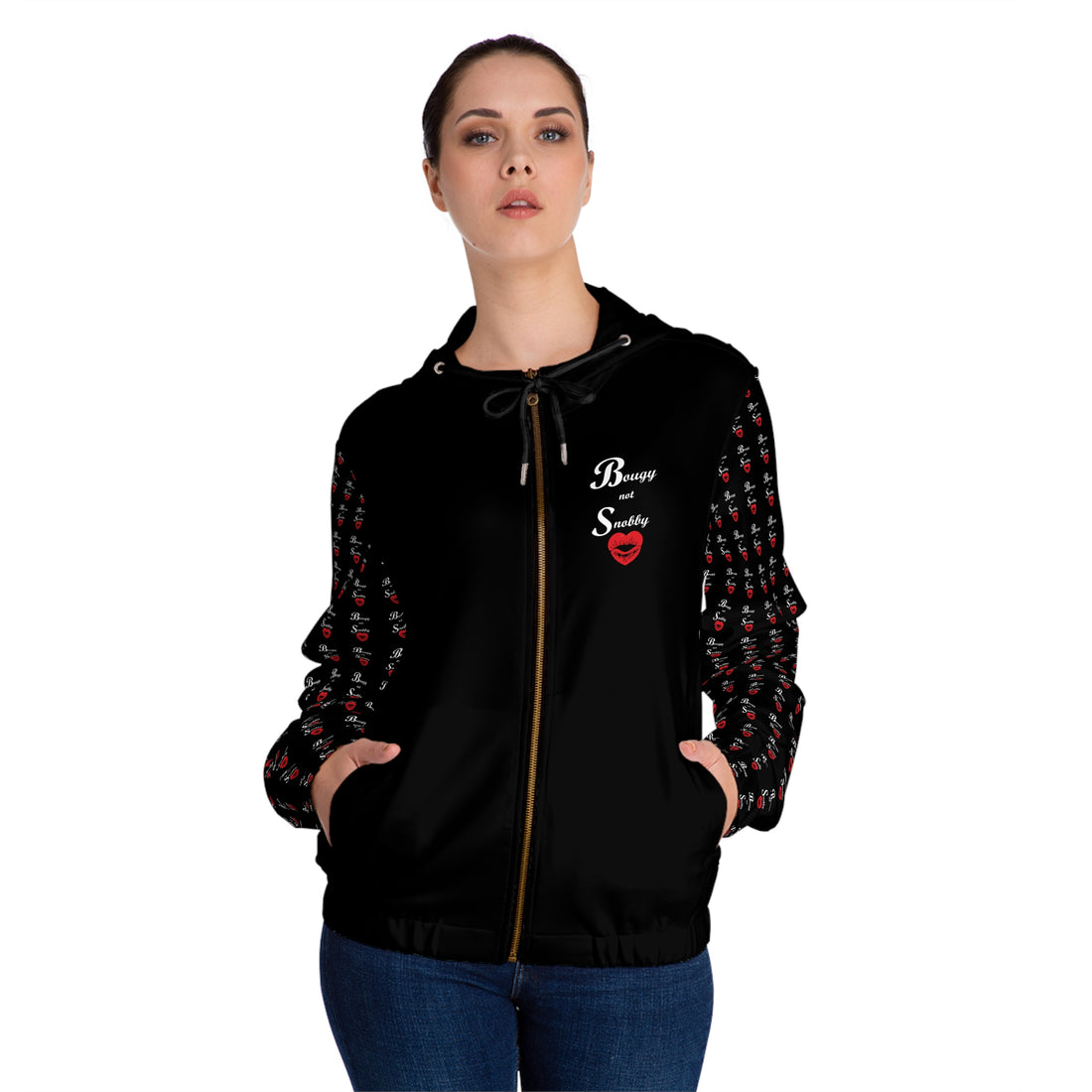 Bougy not Snobby Women’s Full-Zip Black Hoodie - Tonyalicious Tees