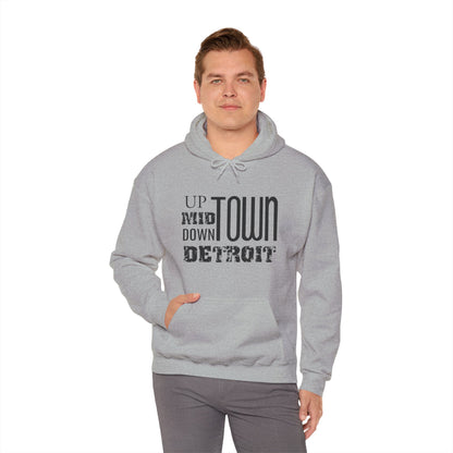 Up, Mid, Downtown Detroit Hoodie - Black Print - Tonyalicious Tees