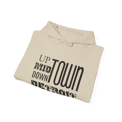 Up, Mid, Downtown Detroit Hoodie - Black Print - Tonyalicious Tees