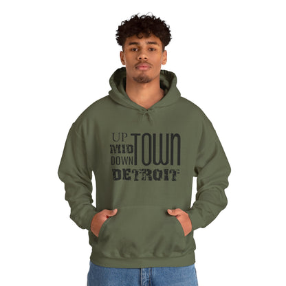 Up, Mid, Downtown Detroit Hoodie - Black Print - Tonyalicious Tees