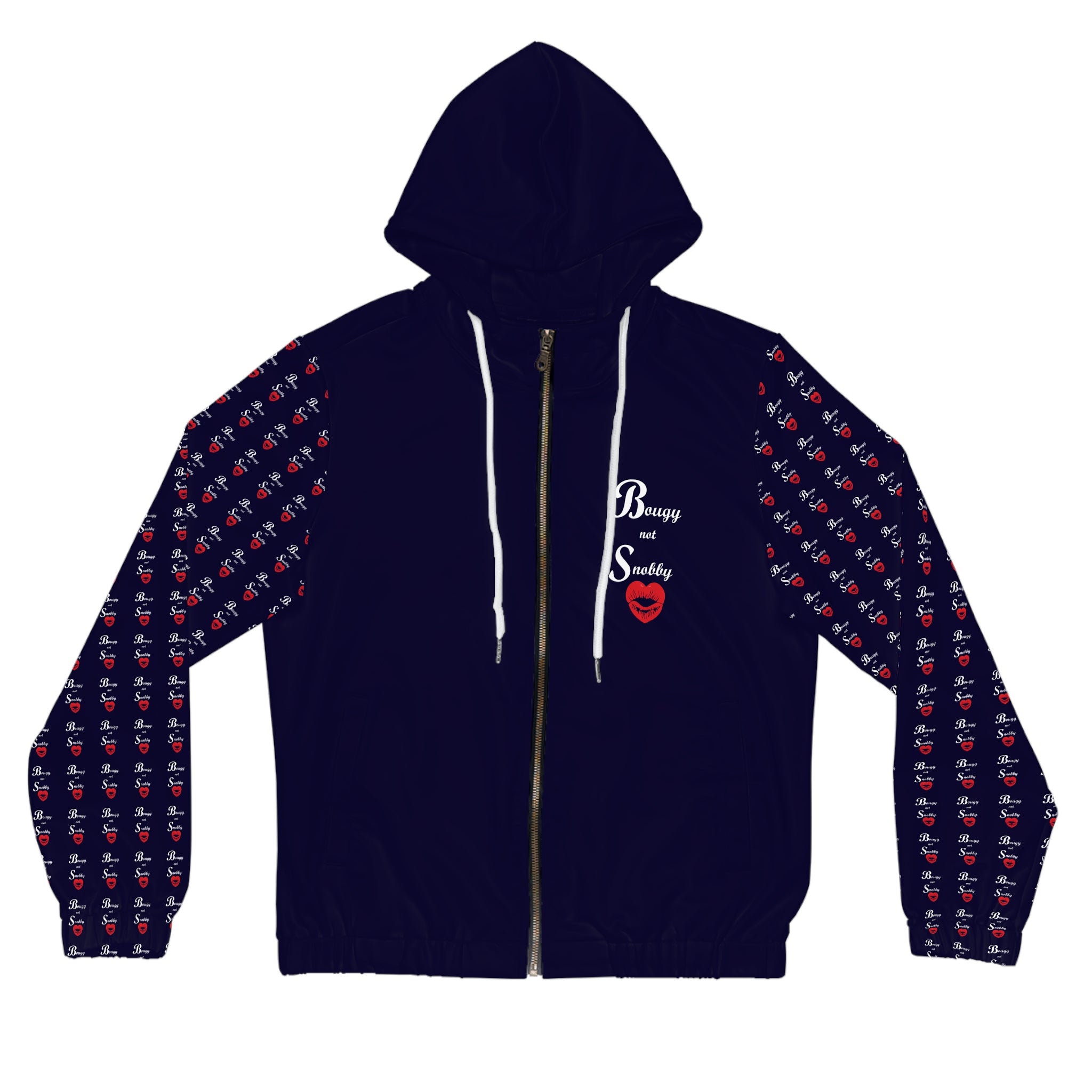 Bougy not Snobby Women’s Full-Zip Navy Hoodie - Tonyalicious Tees