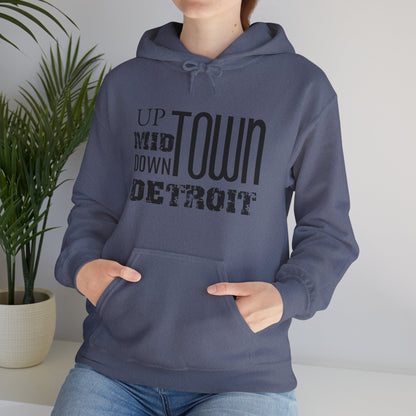 Up, Mid, Downtown Detroit Hoodie - Black Print - Tonyalicious Tees
