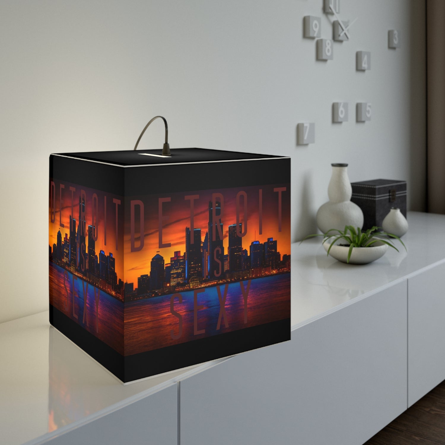Detroit Skyline Cityscape Cube Lamp - Tonyalicious Tees