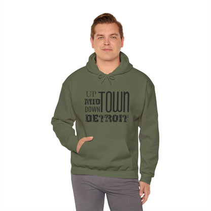 Up, Mid, Downtown Detroit Hoodie - Black Print - Tonyalicious Tees
