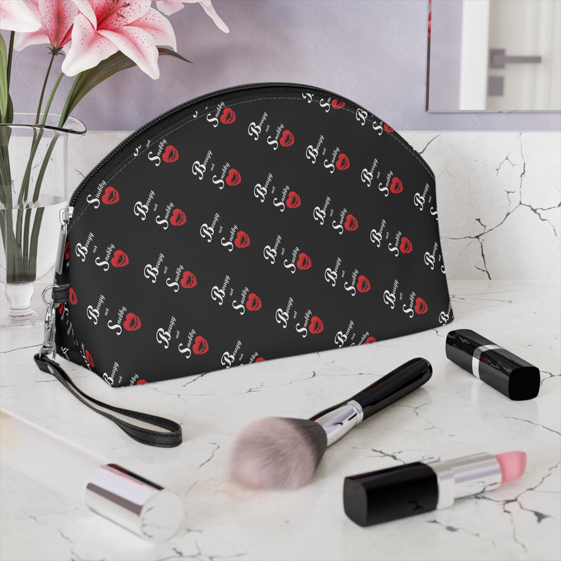 Bougy not Snobby Black Monogram Makeup Bag with Wristlet