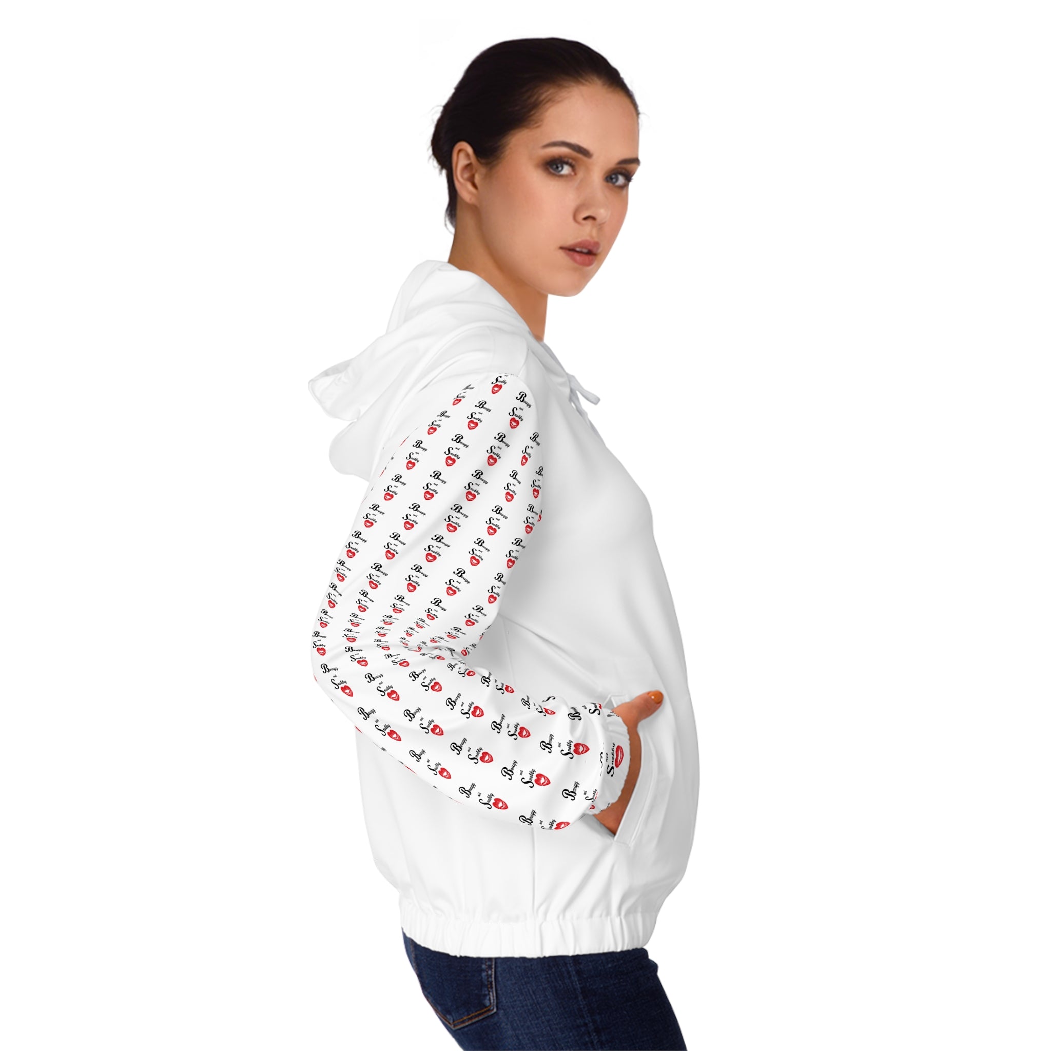 Bougy not Snobby Women’s Full-Zip White Hoodie - Tonyalicious Tees