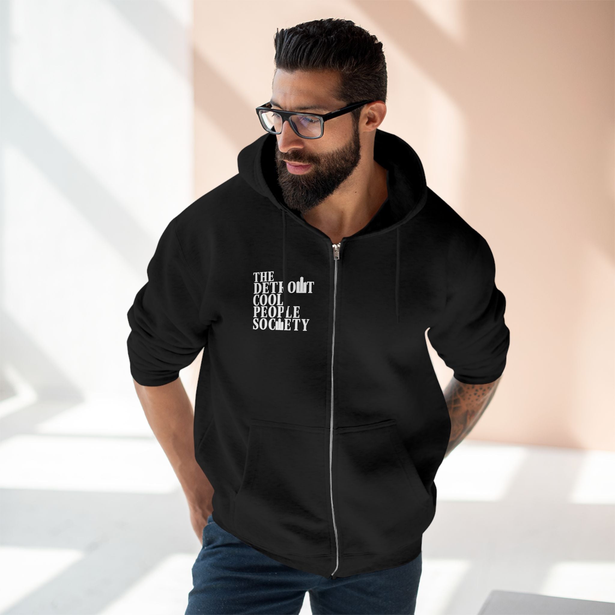 Detroit Cool People Society Zip Hoodie - Front and Back - Tonyalicious Tees