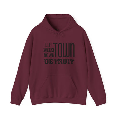 Up, Mid, Downtown Detroit Hoodie - Black Print - Tonyalicious Tees
