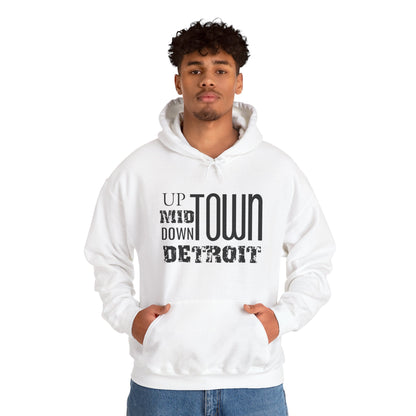 Up, Mid, Downtown Detroit Hoodie - Black Print - Tonyalicious Tees