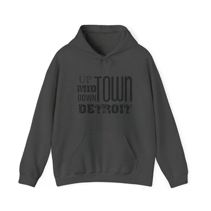 Up, Mid, Downtown Detroit Hoodie - Black Print - Tonyalicious Tees