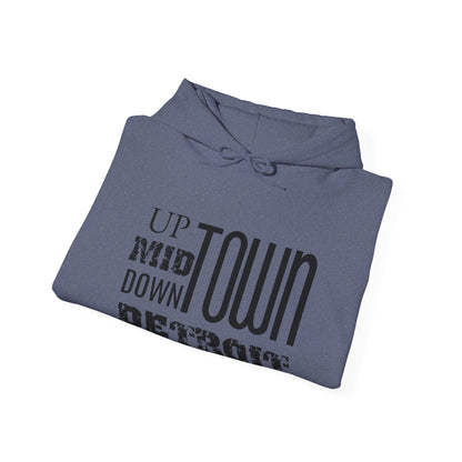 Up, Mid, Downtown Detroit Hoodie - Black Print - Tonyalicious Tees