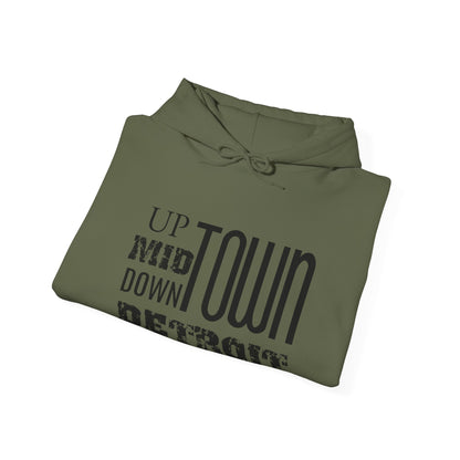 Up, Mid, Downtown Detroit Hoodie - Black Print - Tonyalicious Tees