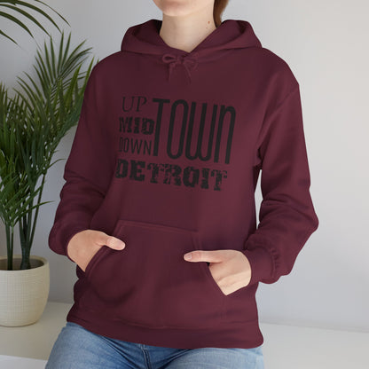 Up, Mid, Downtown Detroit Hoodie - Black Print - Tonyalicious Tees