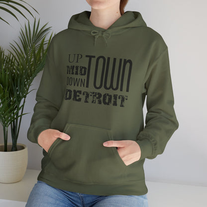 Up, Mid, Downtown Detroit Hoodie - Black Print - Tonyalicious Tees