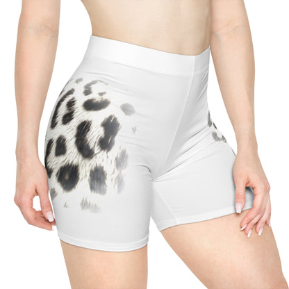 Snow Leopard White Biker Shorts