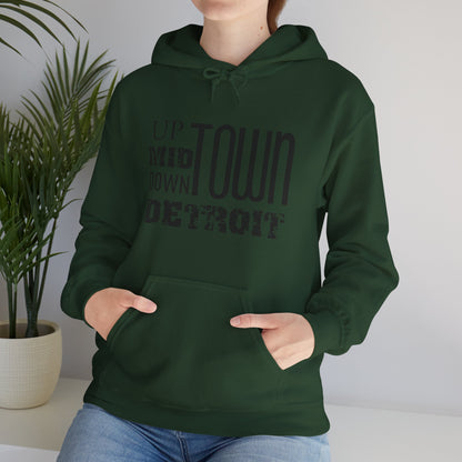 Up, Mid, Downtown Detroit Hoodie - Black Print - Tonyalicious Tees