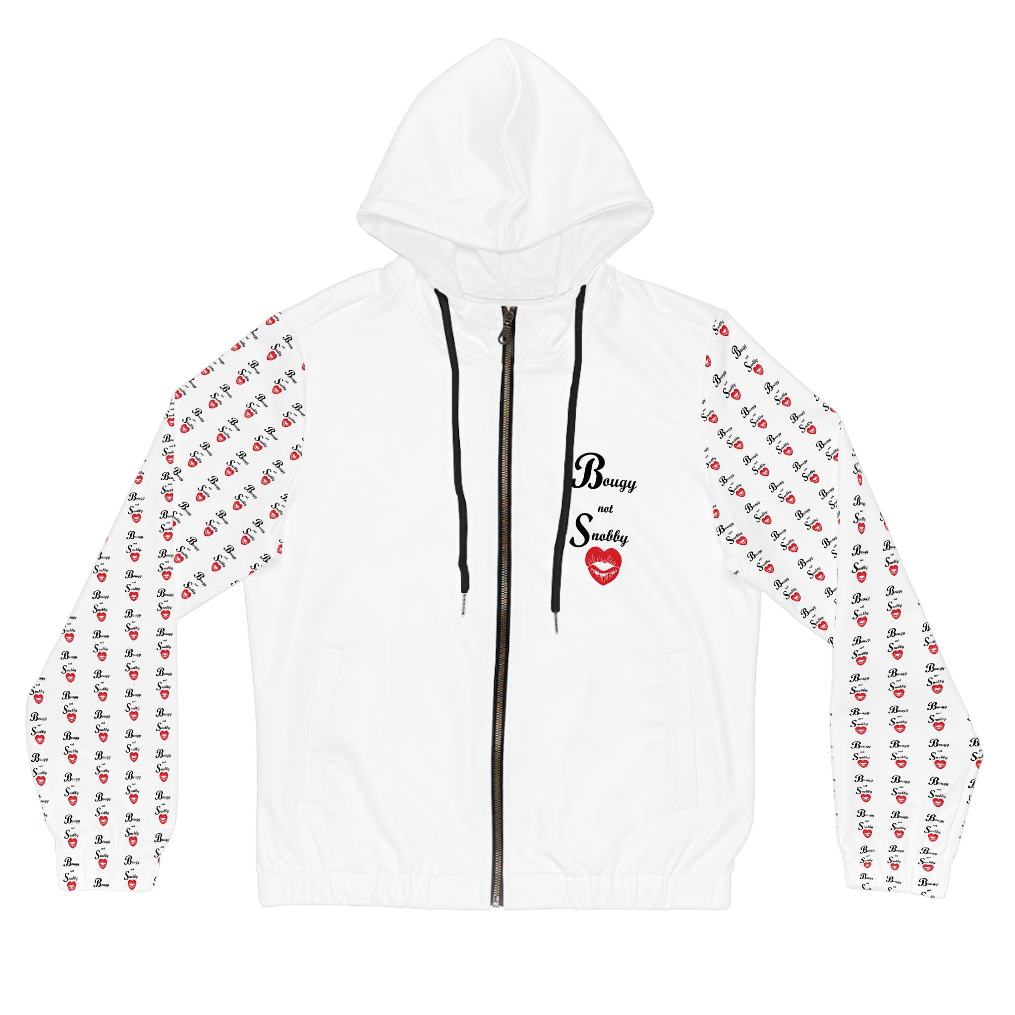 Bougy not Snobby Women’s Full-Zip White Hoodie - Tonyalicious Tees