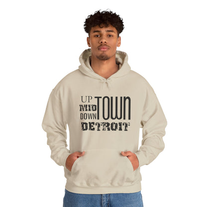 Up, Mid, Downtown Detroit Hoodie - Black Print - Tonyalicious Tees