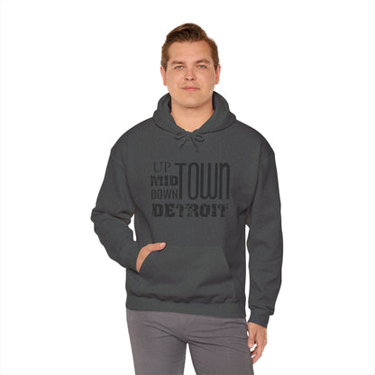 Up, Mid, Downtown Detroit Hoodie - Black Print - Tonyalicious Tees