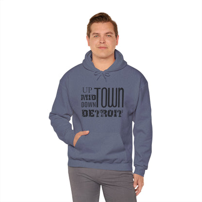 Up, Mid, Downtown Detroit Hoodie - Black Print - Tonyalicious Tees