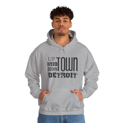 Up, Mid, Downtown Detroit Hoodie - Black Print - Tonyalicious Tees