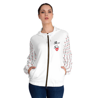 Bougy not Snobby Women’s Full-Zip White Hoodie - Tonyalicious Tees