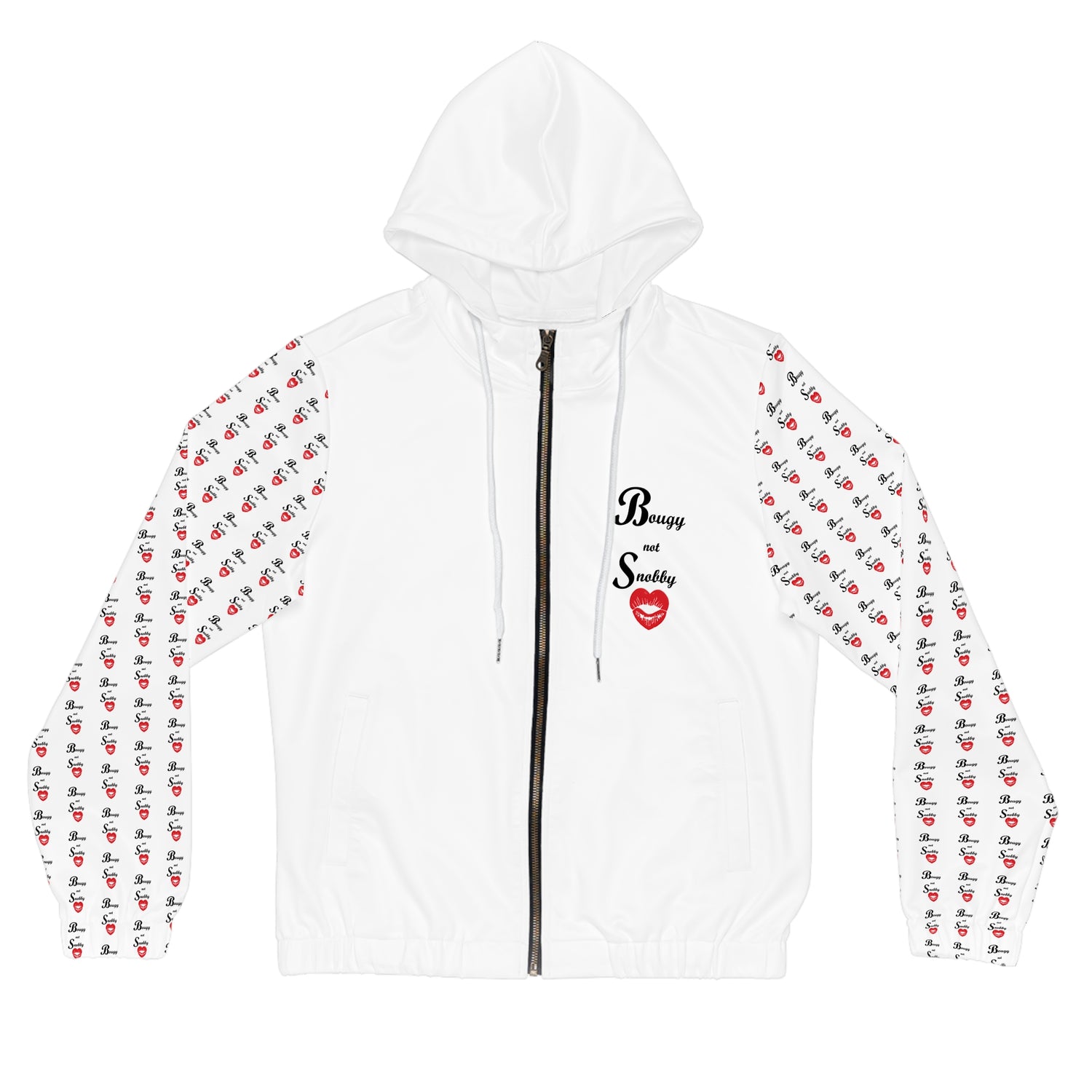 Bougy not Snobby Women’s Full-Zip White Hoodie - Tonyalicious Tees