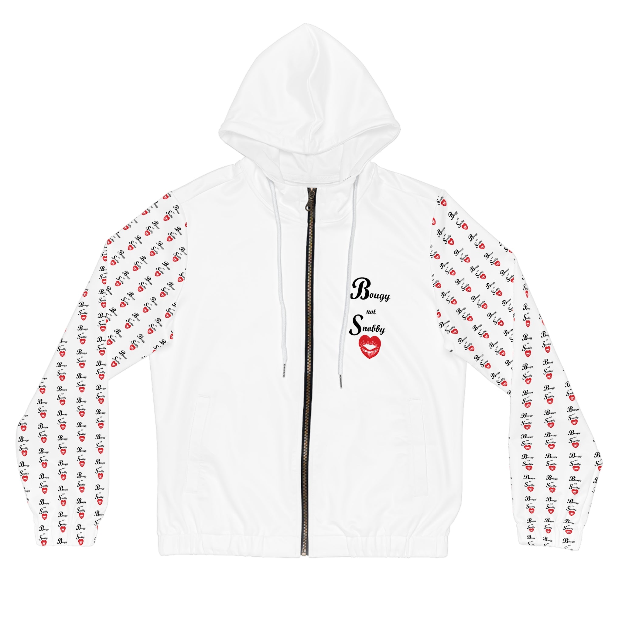 Bougy not Snobby Women’s Full-Zip White Hoodie - Tonyalicious Tees