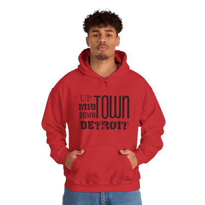Up, Mid, Downtown Detroit Hoodie - Black Print - Tonyalicious Tees