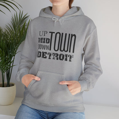Up, Mid, Downtown Detroit Hoodie - Black Print - Tonyalicious Tees