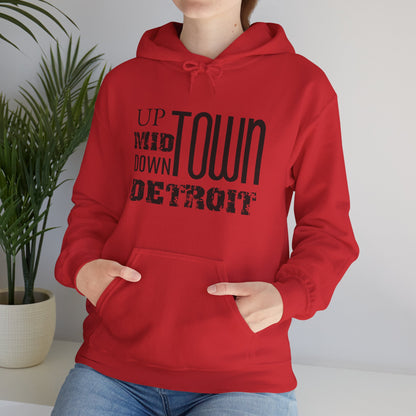 Up, Mid, Downtown Detroit Hoodie - Black Print - Tonyalicious Tees