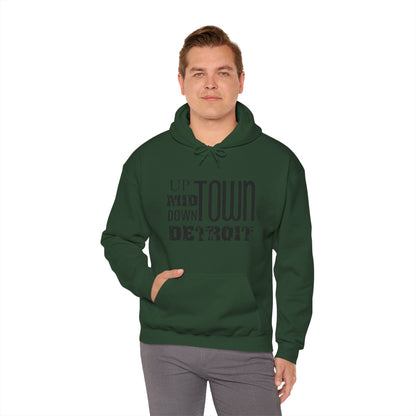Up, Mid, Downtown Detroit Hoodie - Black Print - Tonyalicious Tees
