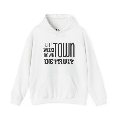 Up, Mid, Downtown Detroit Hoodie - Black Print - Tonyalicious Tees