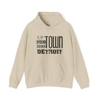 Up, Mid, Downtown Detroit Hoodie - Black Print - Tonyalicious Tees