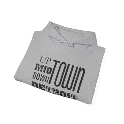 Up, Mid, Downtown Detroit Hoodie - Black Print - Tonyalicious Tees