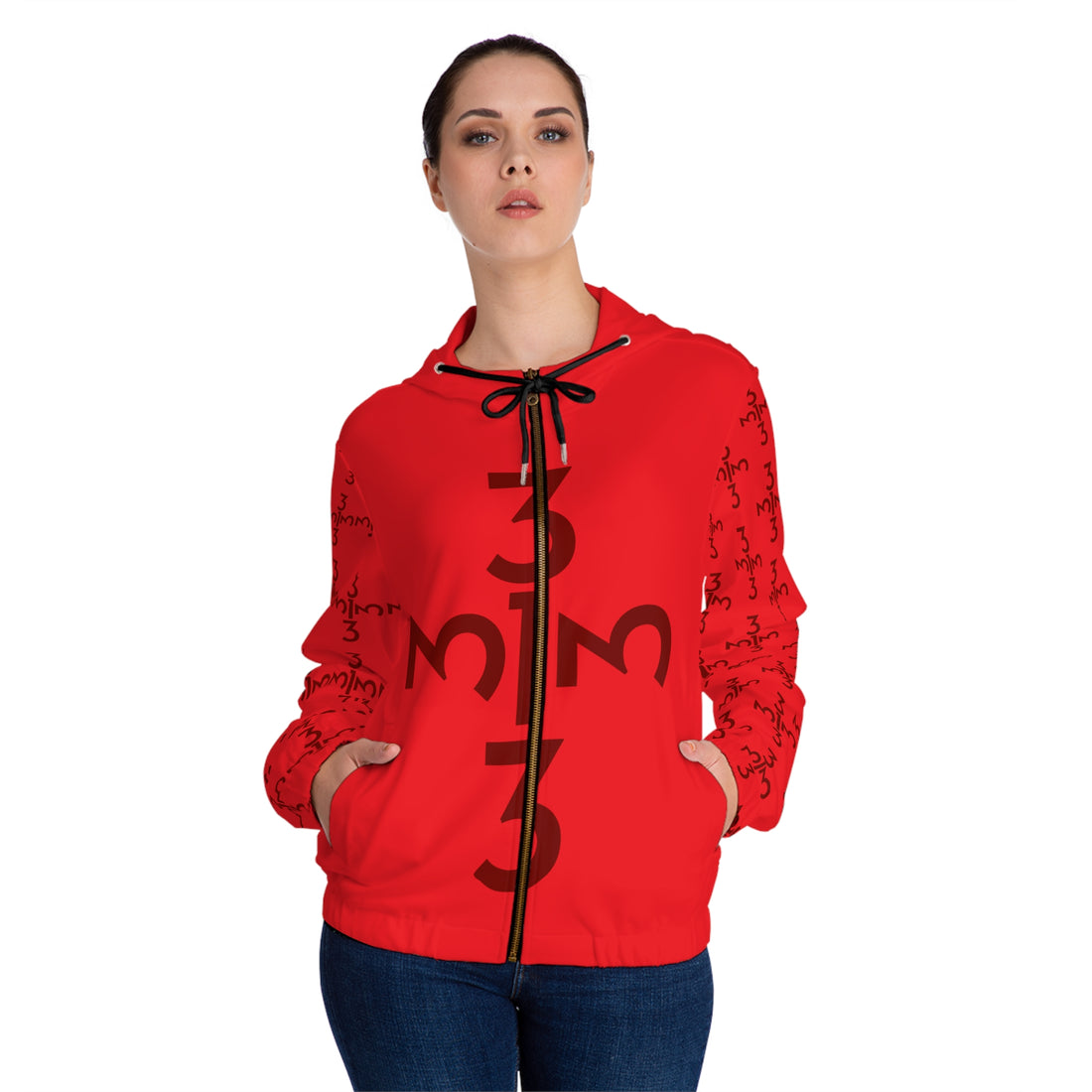 Twisted 313 Women’s Bold Red on Red Lightweight Zip Hoodie - Tonyalicious Tees