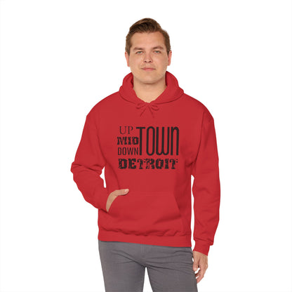 Up, Mid, Downtown Detroit Hoodie - Black Print - Tonyalicious Tees