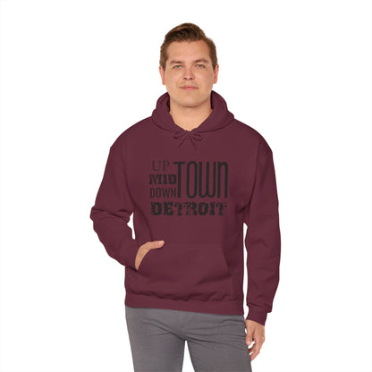 Up, Mid, Downtown Detroit Hoodie - Black Print - Tonyalicious Tees