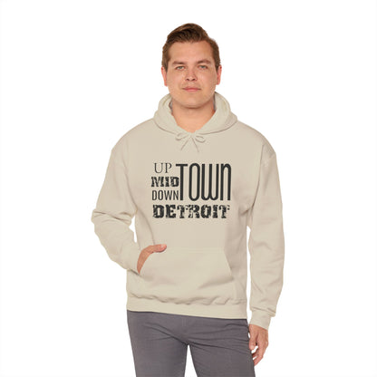 Up, Mid, Downtown Detroit Hoodie - Black Print - Tonyalicious Tees
