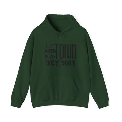 Up, Mid, Downtown Detroit Hoodie - Black Print - Tonyalicious Tees