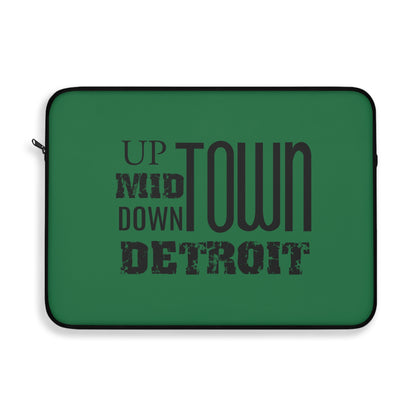 Up Mid Downtown Detroit Laptop Sleeve - Green - Tonyalicious Tees