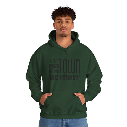 Up, Mid, Downtown Detroit Hoodie - Black Print - Tonyalicious Tees