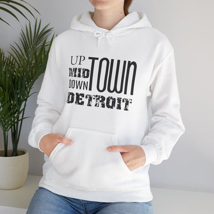 Up, Mid, Downtown Detroit Hoodie - Black Print - Tonyalicious Tees