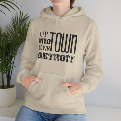 Up, Mid, Downtown Detroit Hoodie - Black Print - Tonyalicious Tees