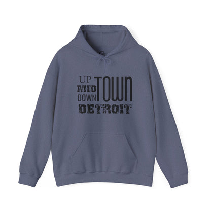 Up, Mid, Downtown Detroit Hoodie - Black Print - Tonyalicious Tees