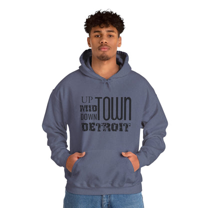 Up, Mid, Downtown Detroit Hoodie - Black Print - Tonyalicious Tees