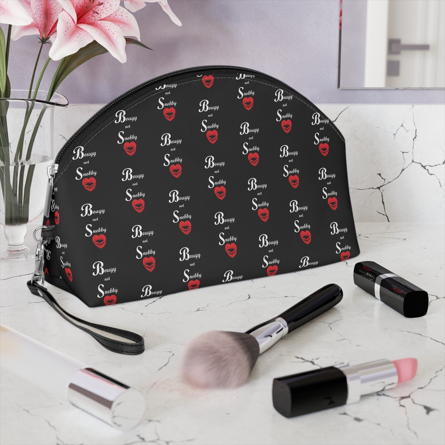 Bougy not Snobby Black Monogram Makeup Bag with Wristlet - Tonyalicious Tees
